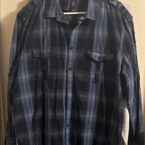 INC International Concepts Navy Plaid Button Down Shirt